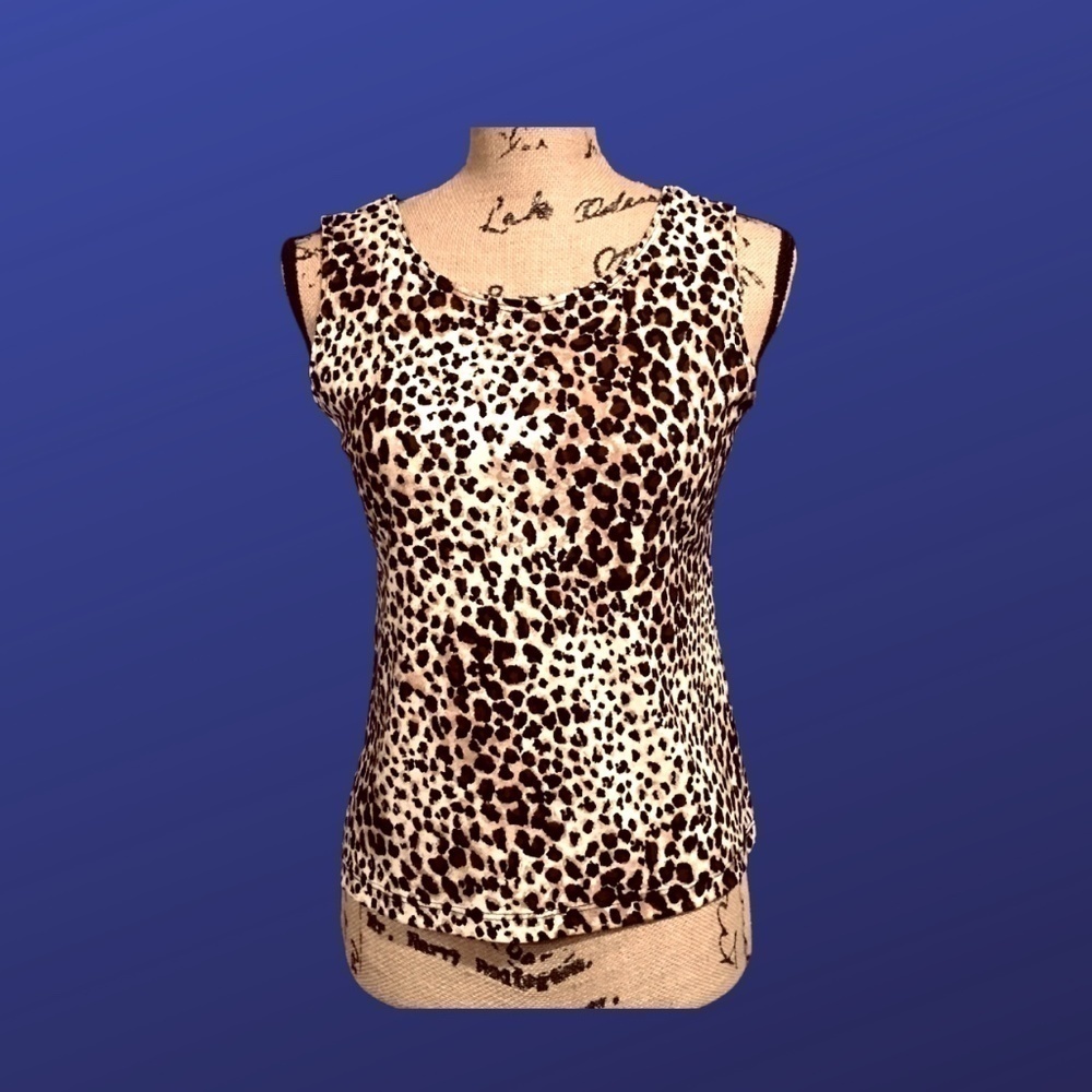 MSK Tank Top Sequin Shell, BLACK/TAN/BROWN LEOPARD/CLEAR, Women's Size S, NWOT